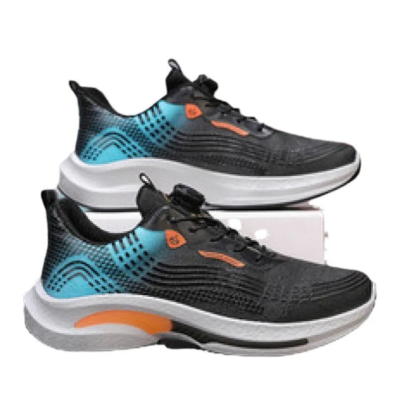 Men's low-top sneaker with a rotating buckle closure and breathable mesh lining on a rubber sole.