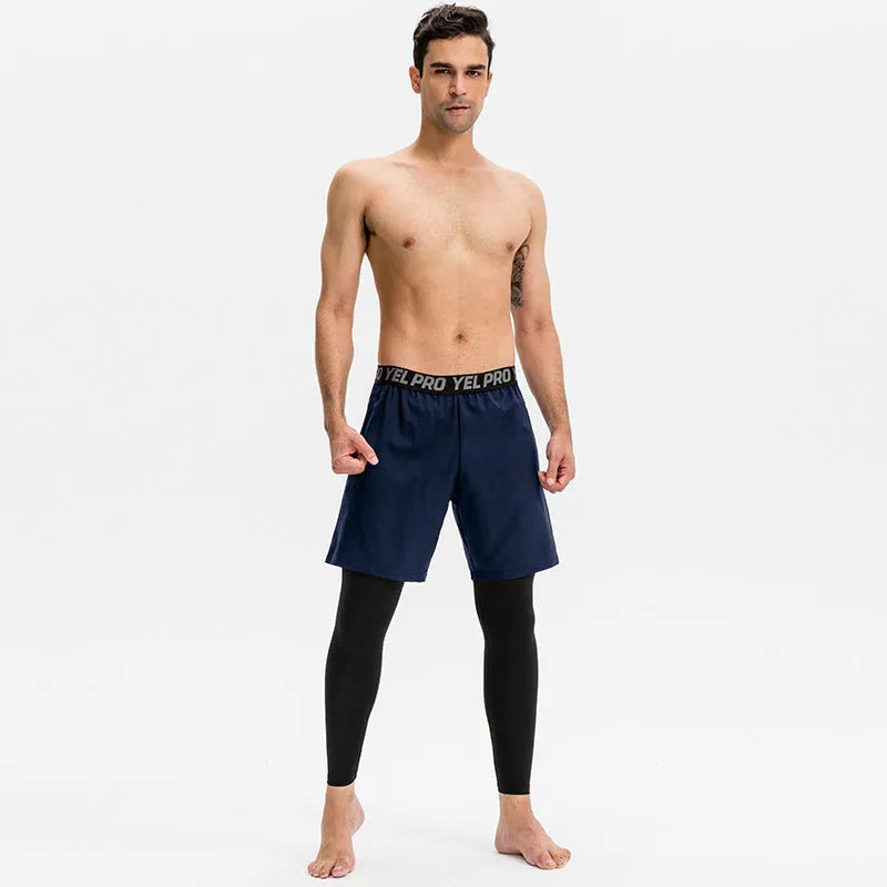 Man wearing gray quick-drying high elastic tight pants for fitness exercise