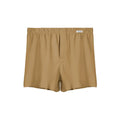 Men's loose-fitting cotton boxer shorts in gold, green, sea blue, and light grey solid colours.