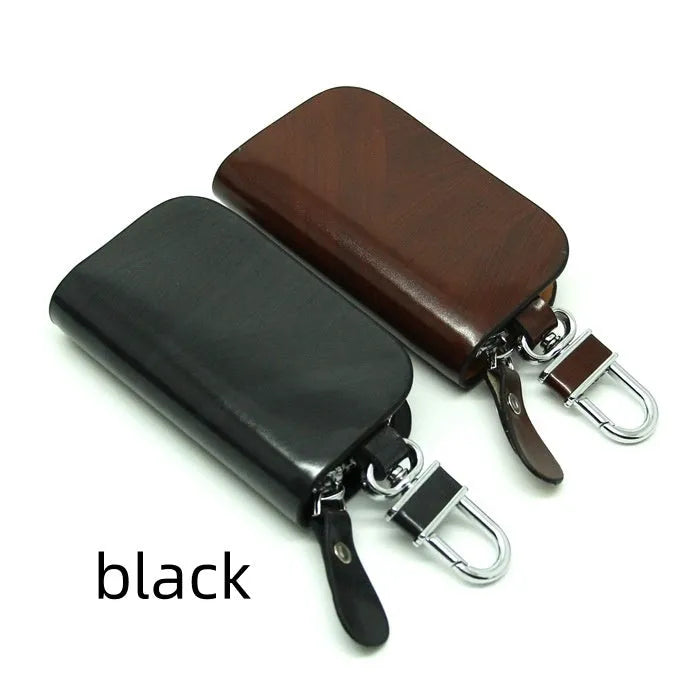 Genuine leather car key case with frosted finish in black and brown colour options