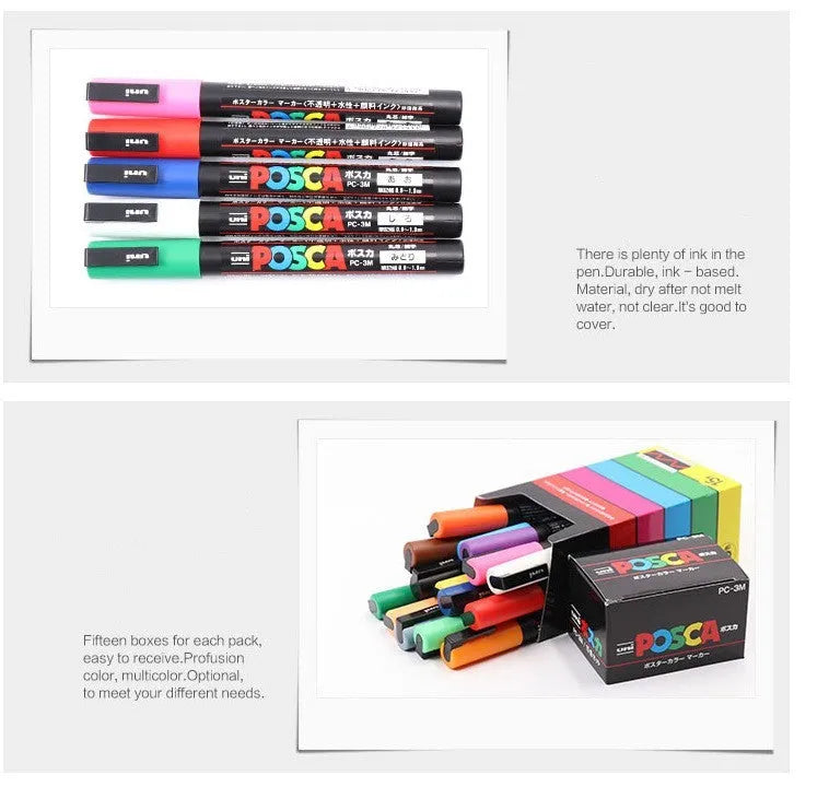 Set of 8 coloured acrylic doodle pens with plastic casing and 0.9-1.3mm tips