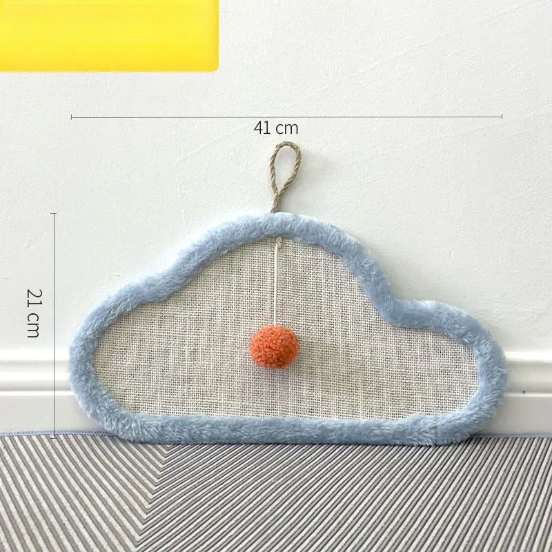 White cat scratching mat with sleeping cat design made from natural sisal material