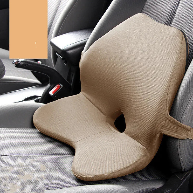 Car seat memory foam waist cushion and headrest set in beige colour