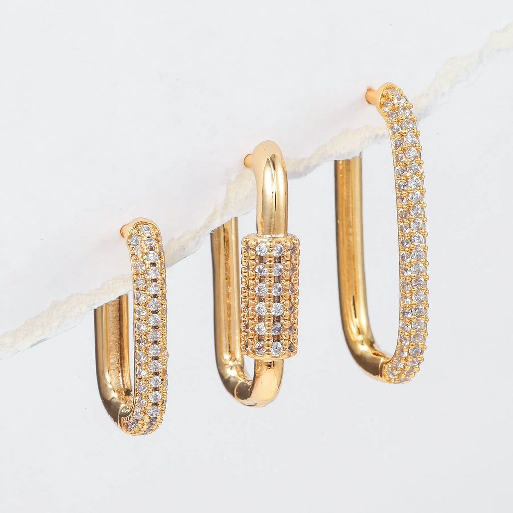 Geometric ear clip set with micro inlaid zircon stones in gold and white colour options