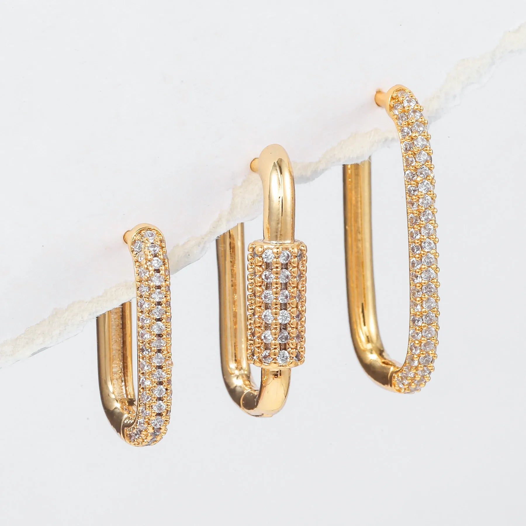 Geometric ear clip set with micro inlaid zircon stones in gold and white colour options