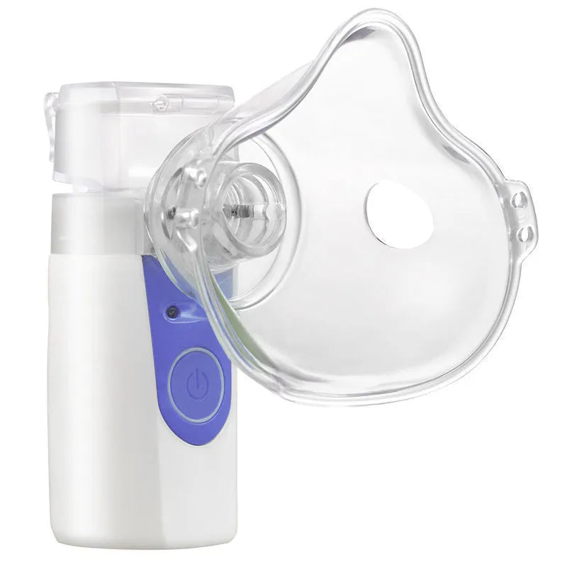 A white columnar handheld USB nebuliser for quiet household drug atomisation.