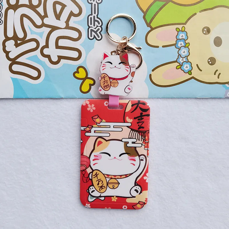 Lucky Cat cartoon-themed plastic card sleeve with a decorative ferrule pendant.