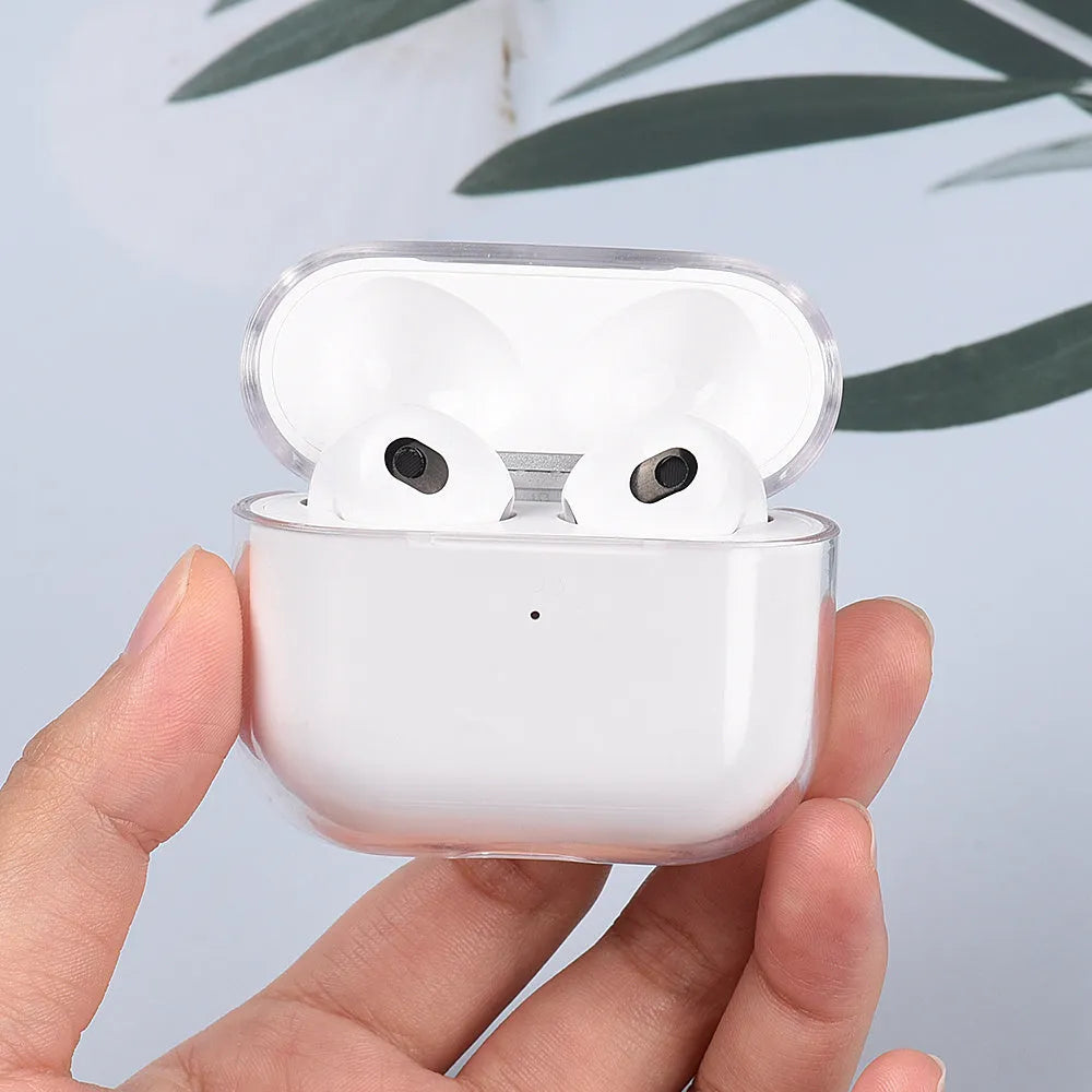 Transparent PC hard shell case for AirPods 2 3 Pro 1 charging box, 1.8mm thick, clear