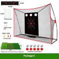 Golf swing wedge training net with three-hole cross design and straw putting mat