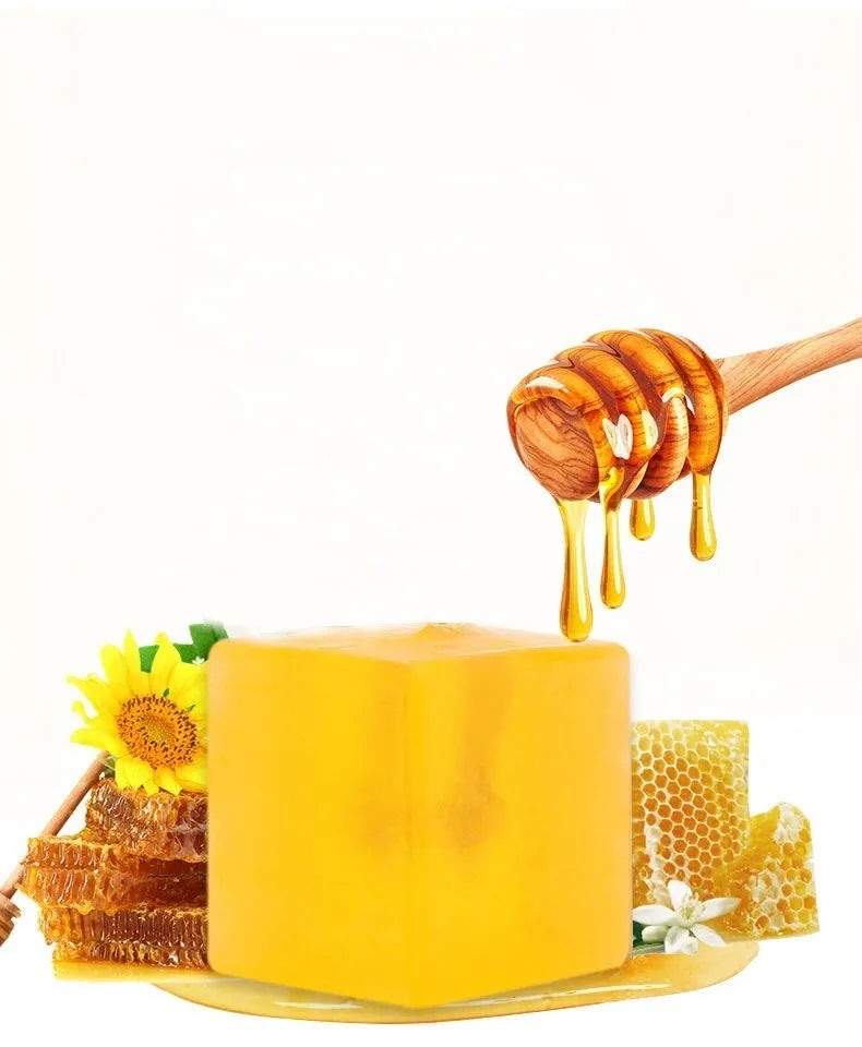 Handmade Thai honey cold process soap bar with coconut oil, olive oil, and golden chamomile extract
