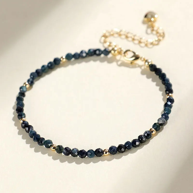 3mm blue tourmaline gemstone spacer bead bracelet for women