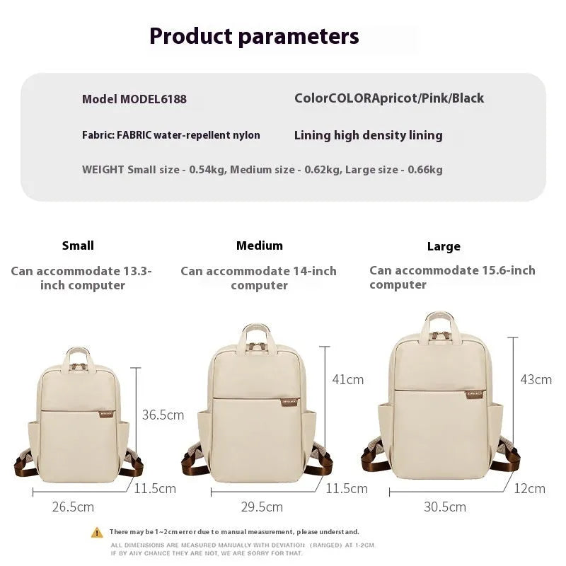 Simple canvas women's backpack in apricot colour showing internal organiser compartments and external pocket.
