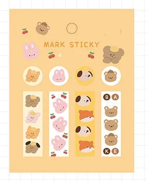 Pack of colourful PVC index stickers in sweet theme colours for page marking, showing 15mm by 50mm size.