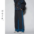 Men's blue distressed fleece-lined vest and jeans two-piece set on a hanger