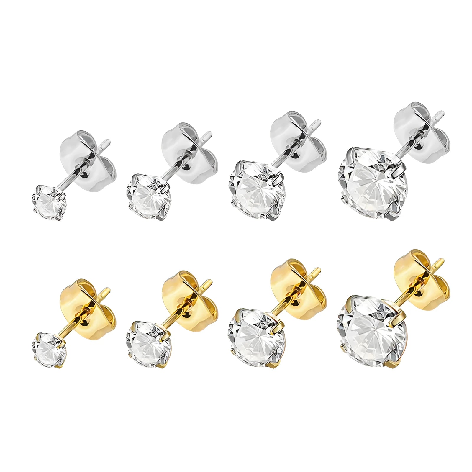Titanium steel geometric square zircon stud earrings with round stones in gold and steel colour options