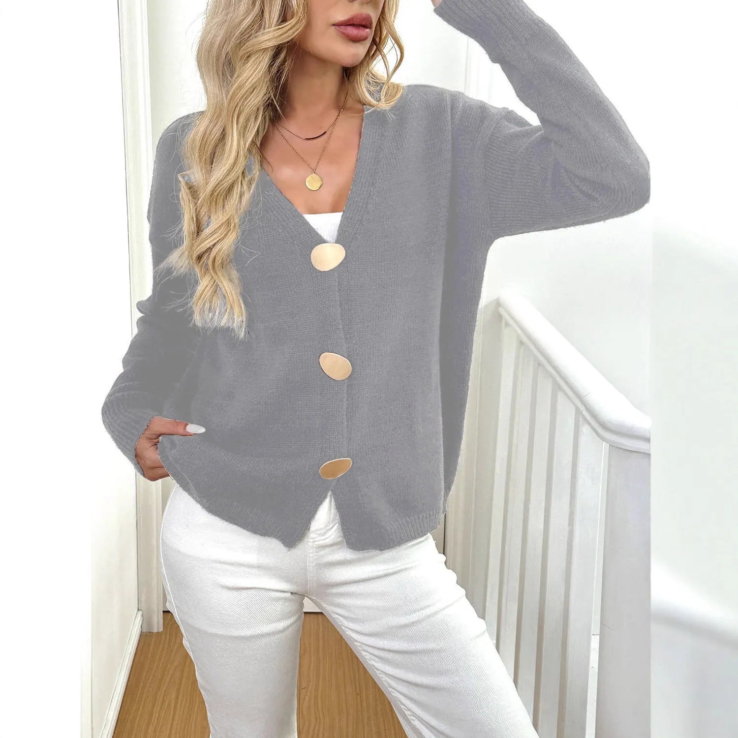 Women's deer plush sweater coat with princess sleeves in black or grey street hipster style