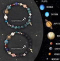 Set of two natural stone beaded bracelets showing different zodiac sign styles