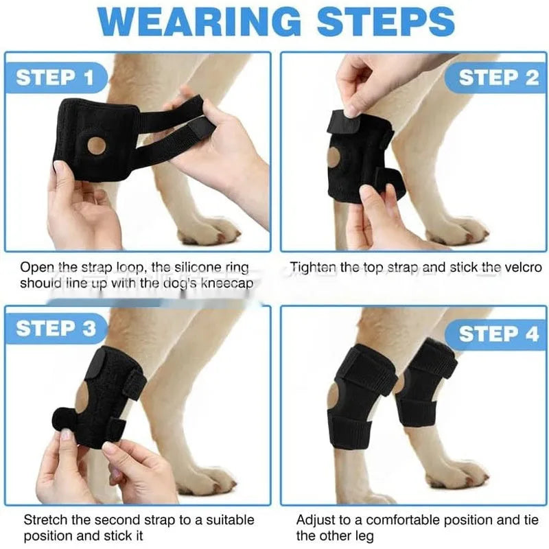 Black polyester dog leg guard or knee brace for ACL and joint injury support.
