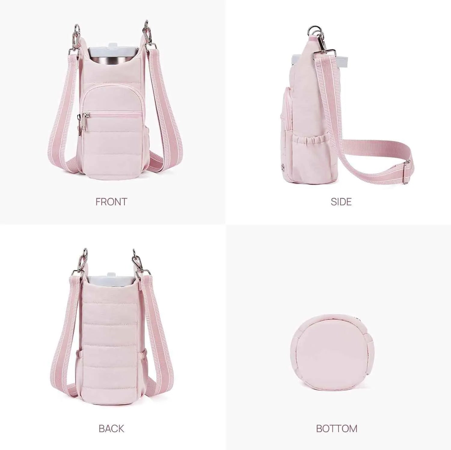 Cloth water bottle bag for mounting on bicycle handlebars in beige colour