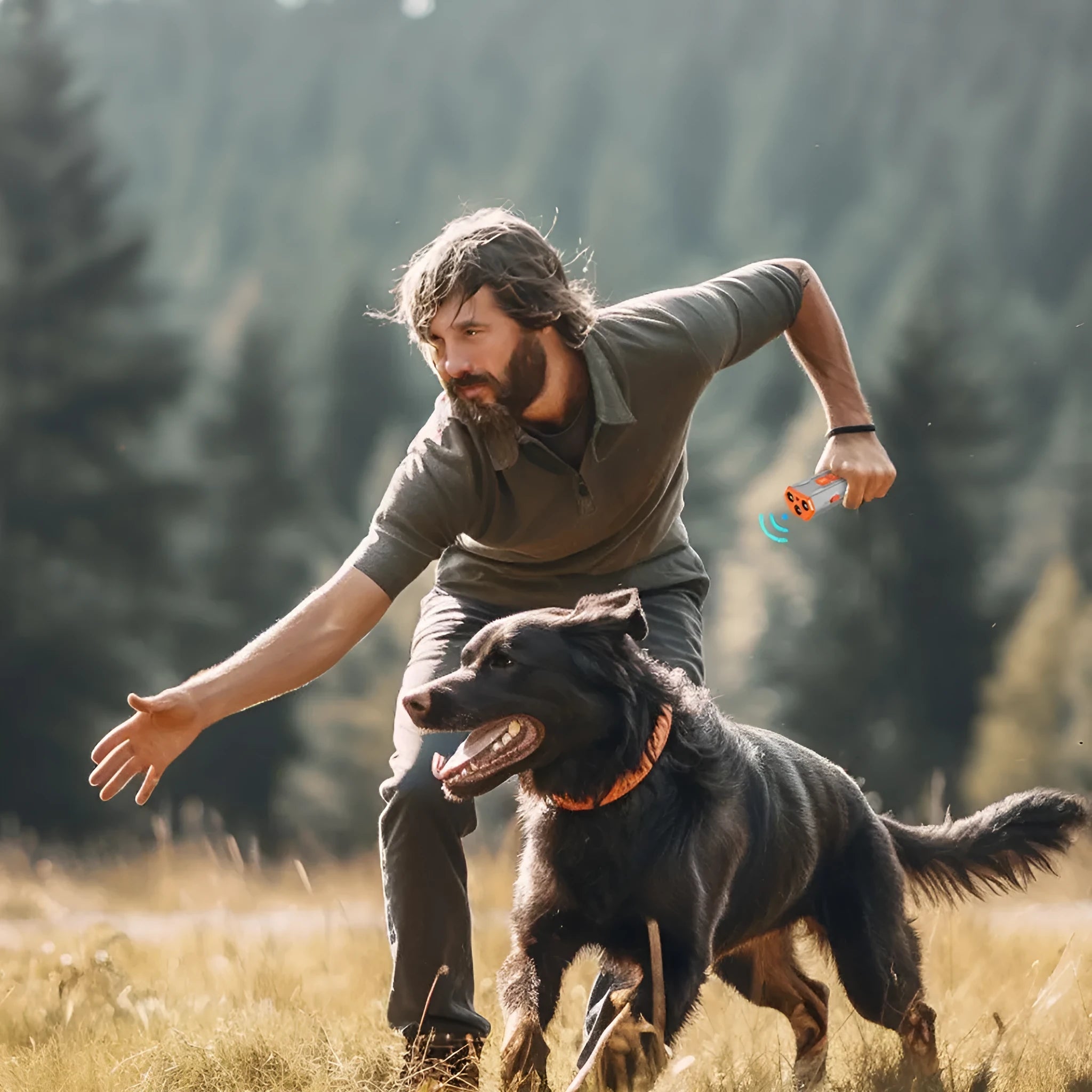 Three head ultrasonic dog trainer in grey orange or black orange colour.