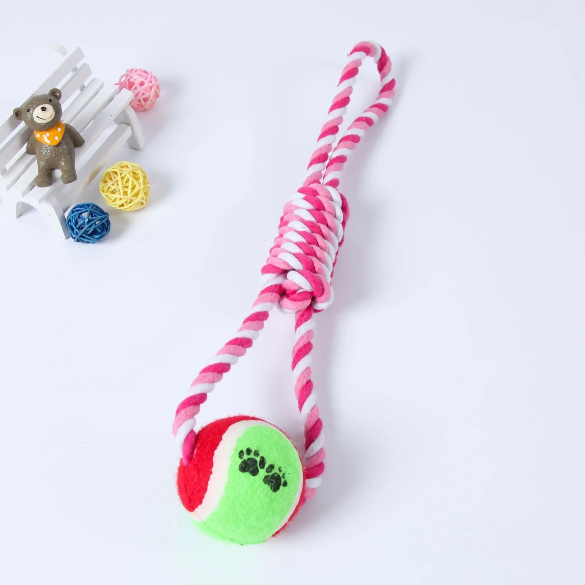 38cm red and white cotton rope dog toy for large breed chewers