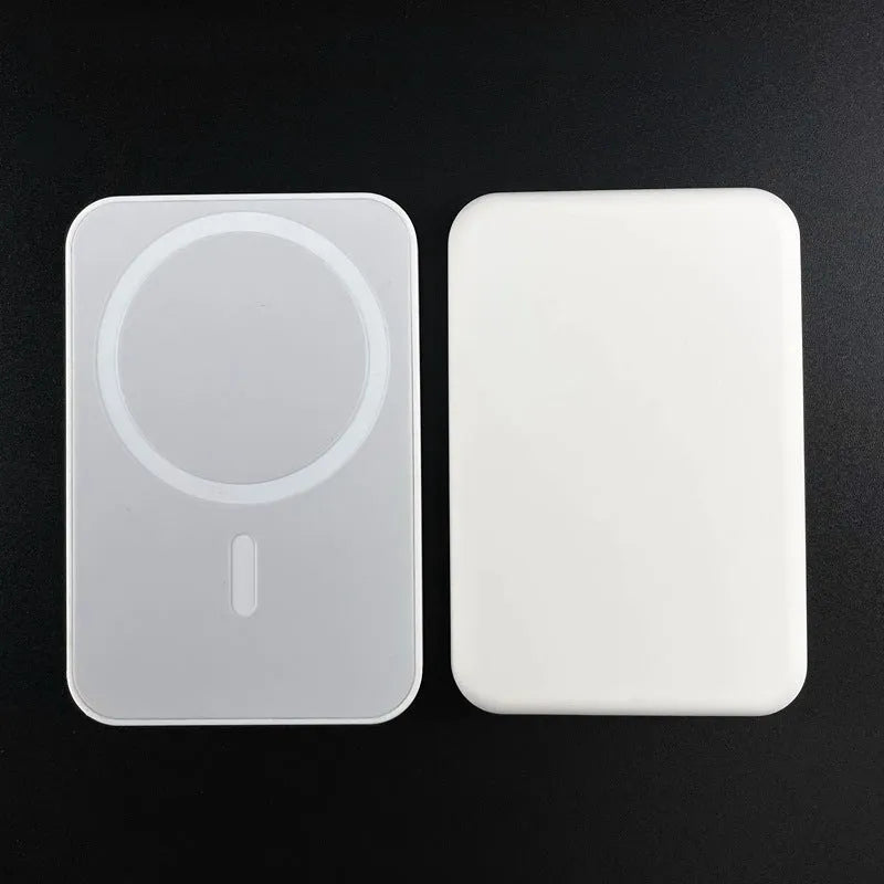 Portable magnetic wireless charger power bank with 5000mAh capacity in white PVC shell