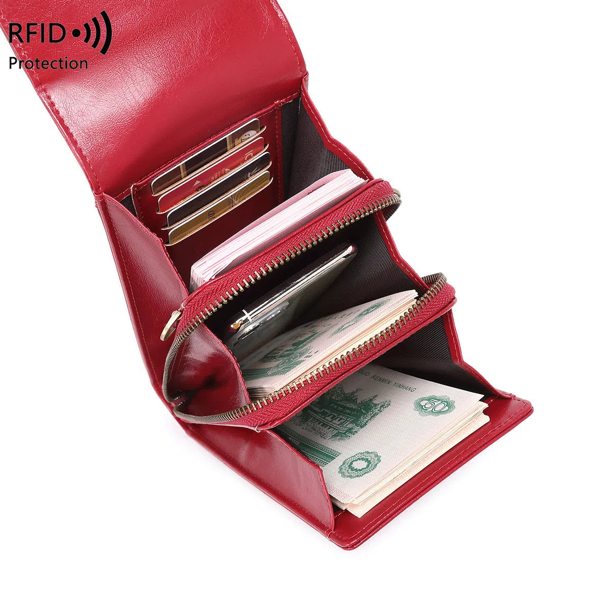 Anti-magnetic phone bag retro wax leather PU crossbody with card slot in black for daily wear