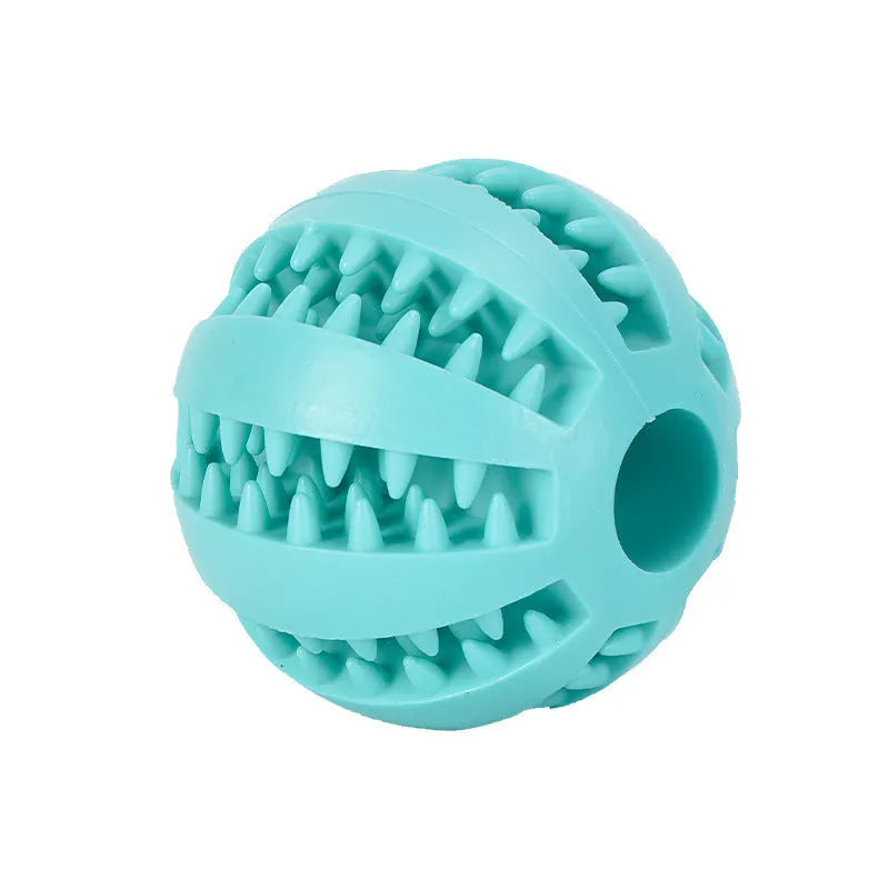 Rubber watermelon ball dog molar toy in green, 5cm diameter on white background