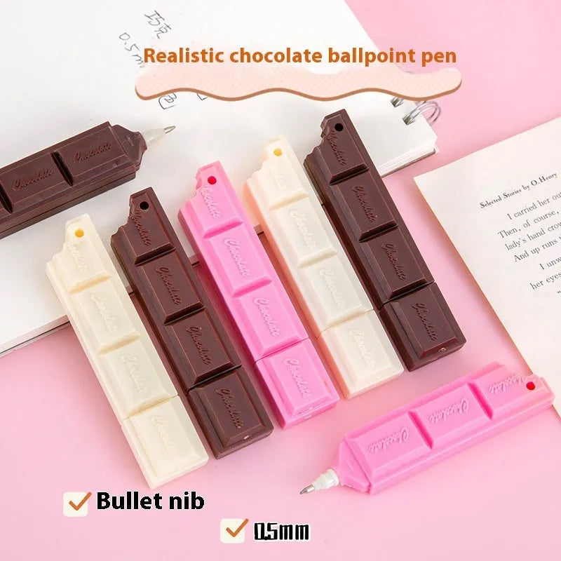 Chocolate bar simulation ballpoint pen with plastic body and 0.5mm tip.