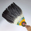 Handmade Chinese craft fan with goose feather and integrated lens fan, graphic colour pattern