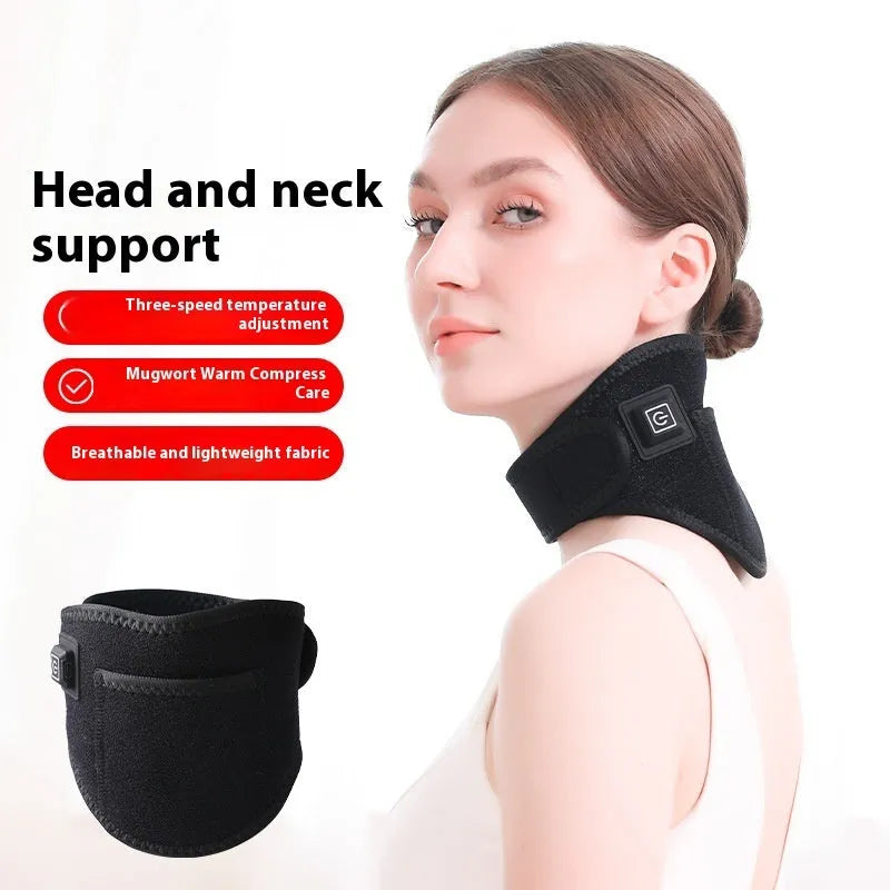 Electric physiotherapy heating shoulder pad with USB moxibustion hot compress for cold-proof shoulder support, black strap design