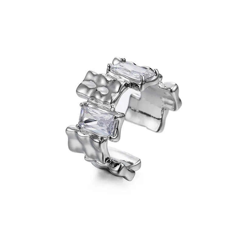 Cross design open geometric silver ring with retro styling and three-dimensional decoration