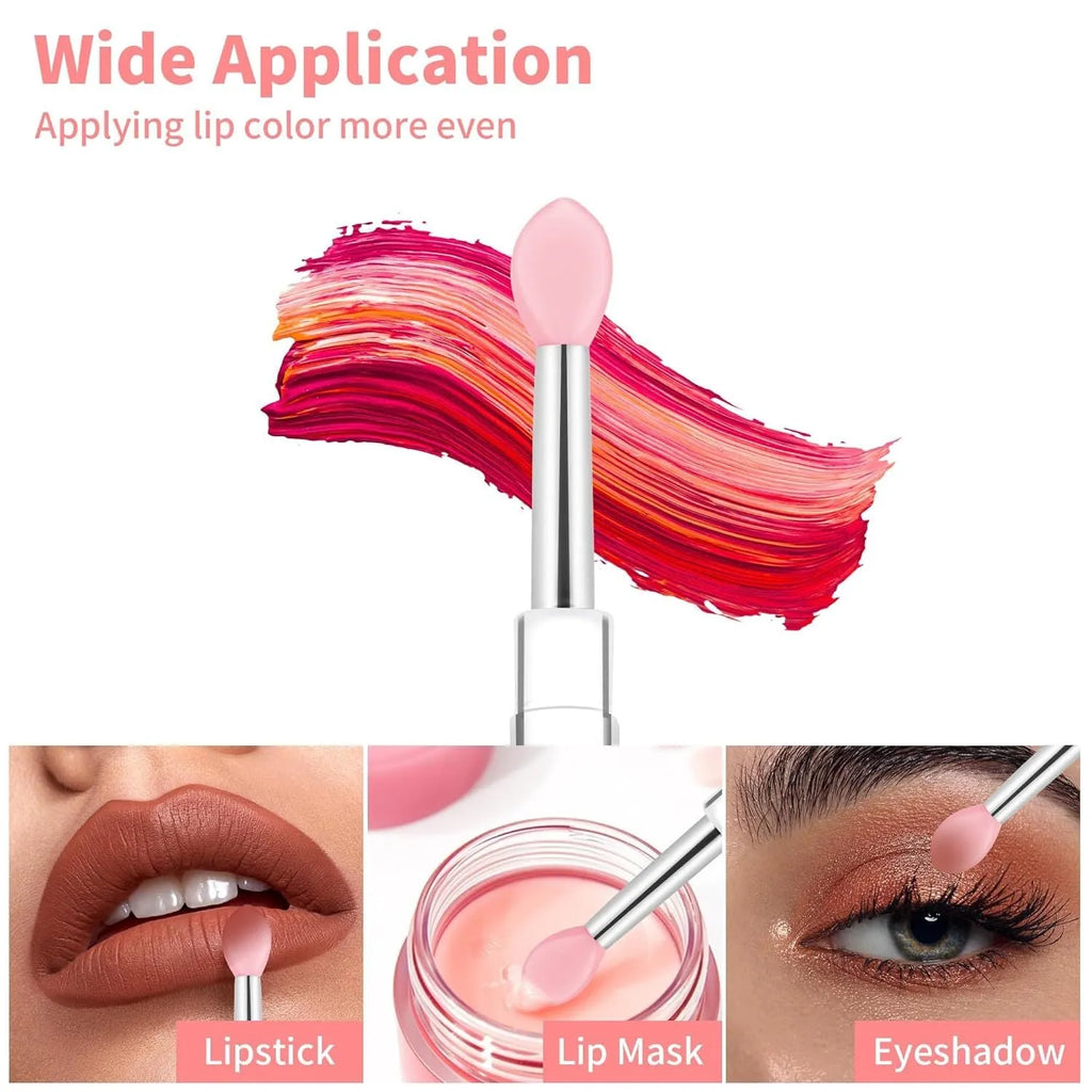 Set of four reusable silicone lip brushes with protective caps in assorted colours