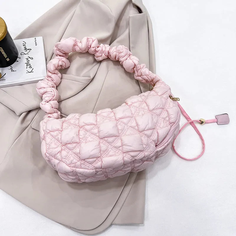 Women's simple nylon cloud underarm messenger bag in a solid colour with an adjustable shoulder strap.