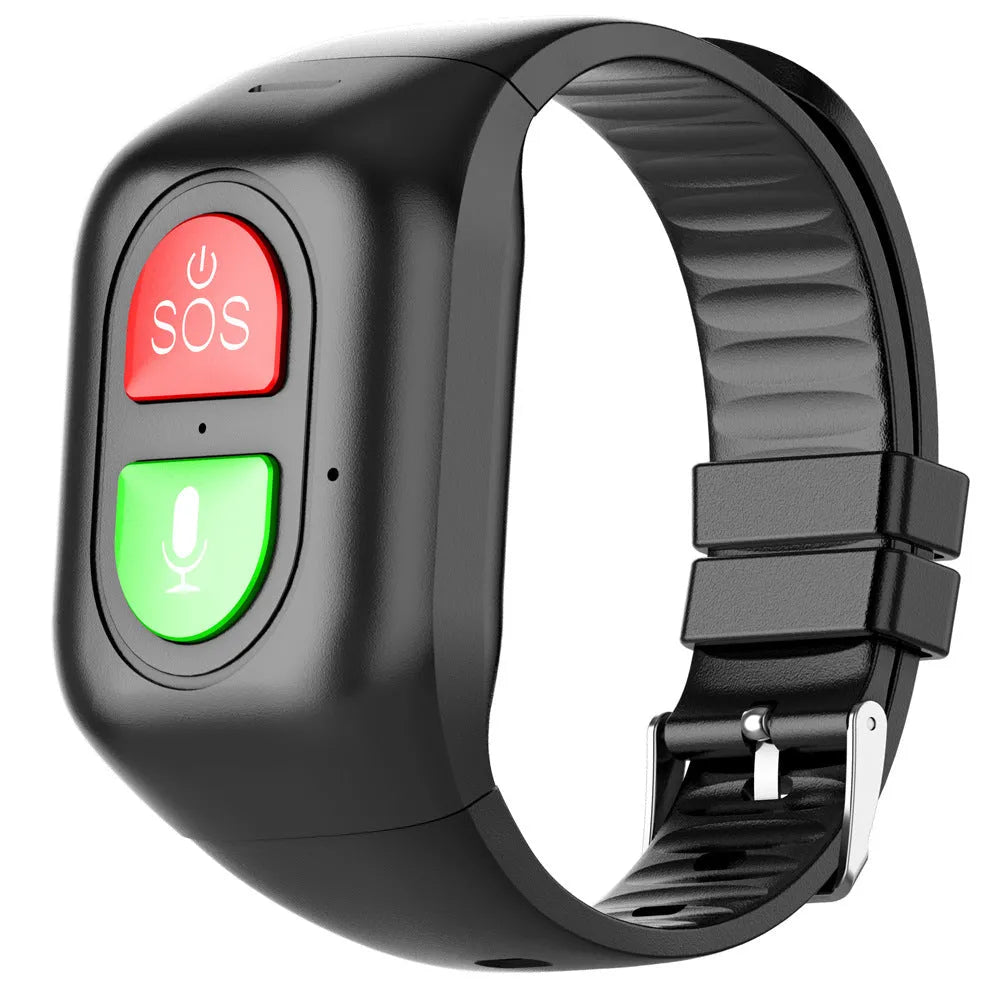 Black GPS health smart wristband with heart rate and blood pressure monitor on wrist