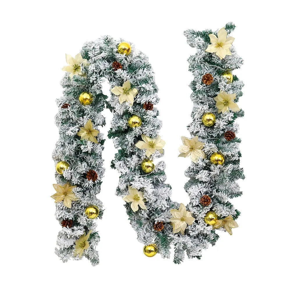 240cm long Christmas rattan garland with white flocking in a choice of five festive colours