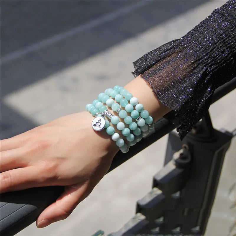 Natural stone angel echeveria pendant necklace with matching bracelet, geometric lotus design women's jewellery set