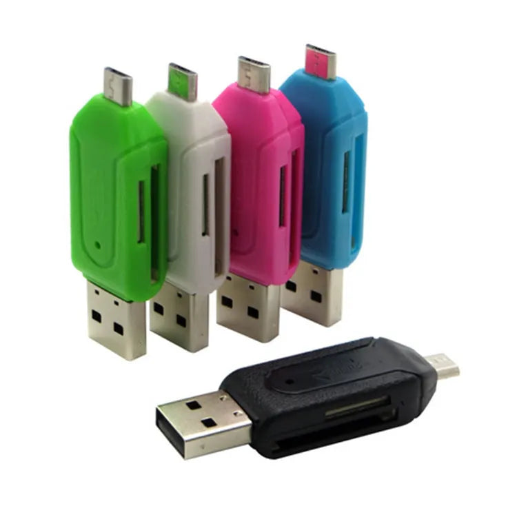 OTG card reader with micro USB interface for Android phones and computers, compatible with SD and TF memory cards