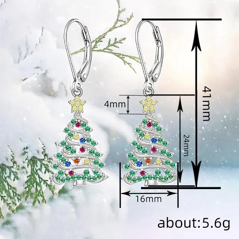 Christmas tree pendant earrings in white gold colour finish E4318 for women