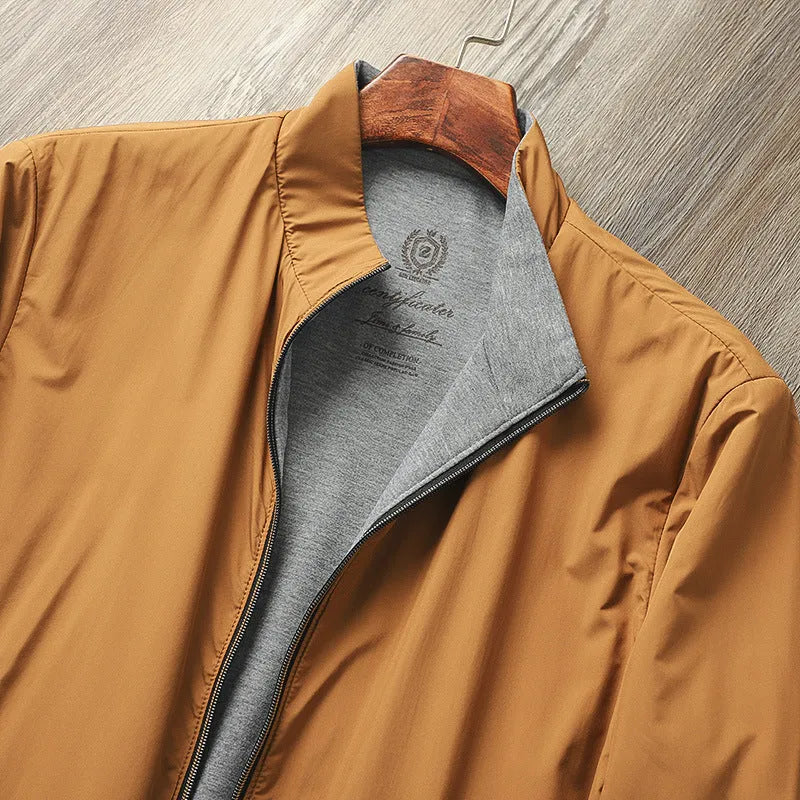 Men's stand collar business casual jacket in chemical fibre blend with cotton lining