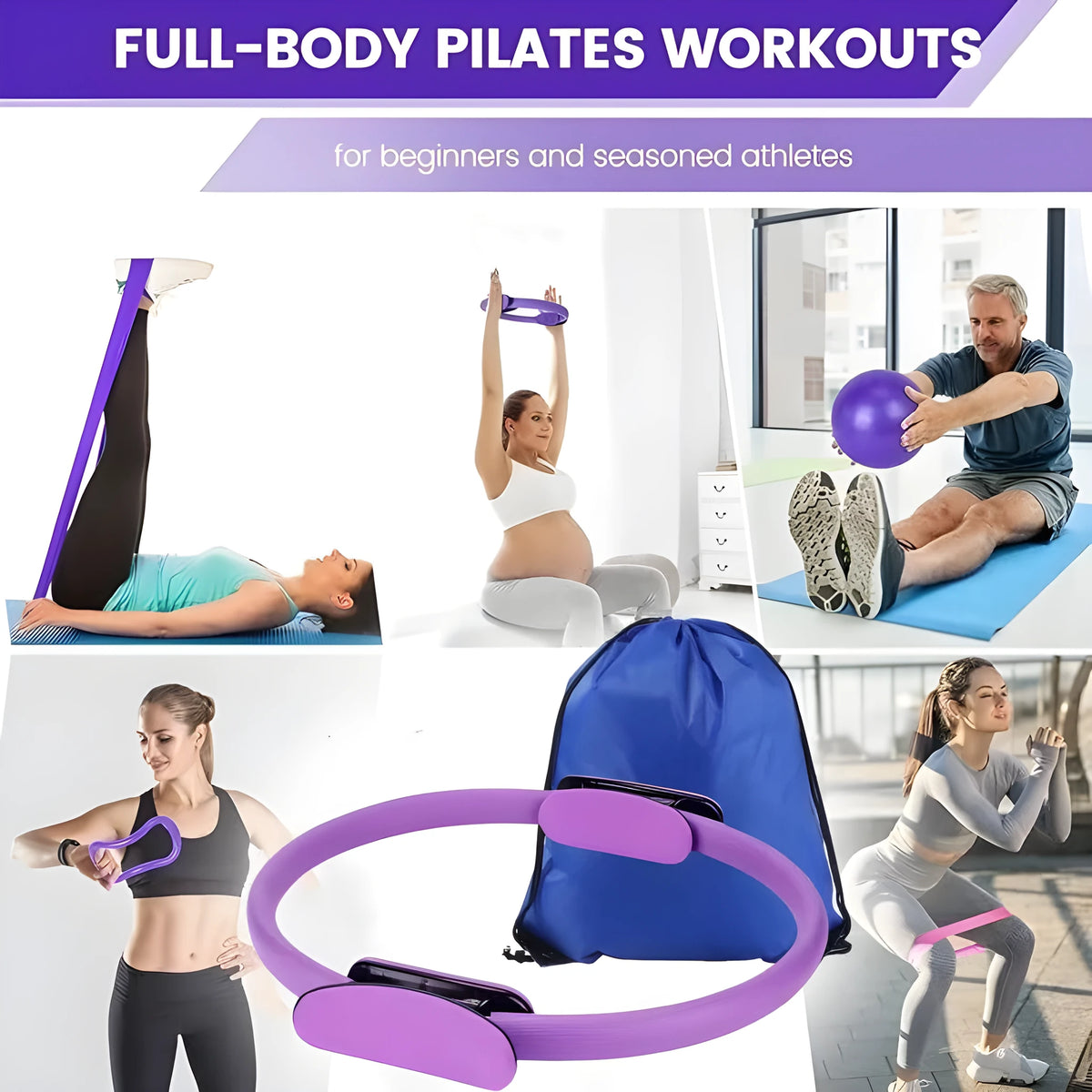 Pilates roller 13-piece set in pink and purple colours, made from PP material for muscle recovery exercises