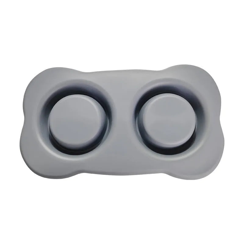 Large dual compartment silicone pet bowl with stainless steel base in assorted colours