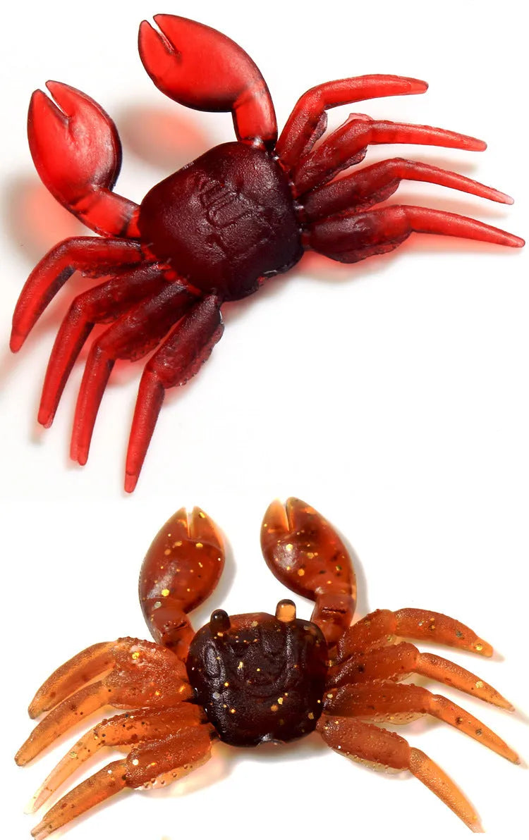 8cm PVC artificial crab fishing lure in red and brown colour variations