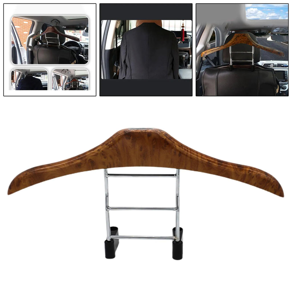 Wood yellow stainless steel car clothes hanger measuring 46.5 by 23 cm for vehicle garment transport