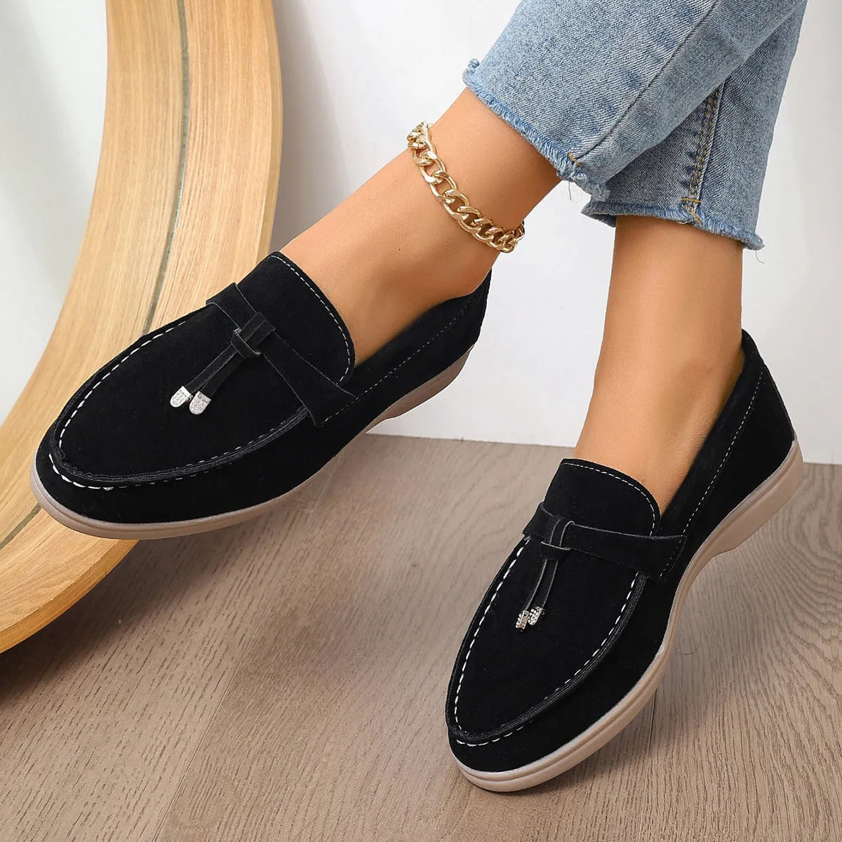 Canvas platform slip-on loafers in apricot colour on a white background