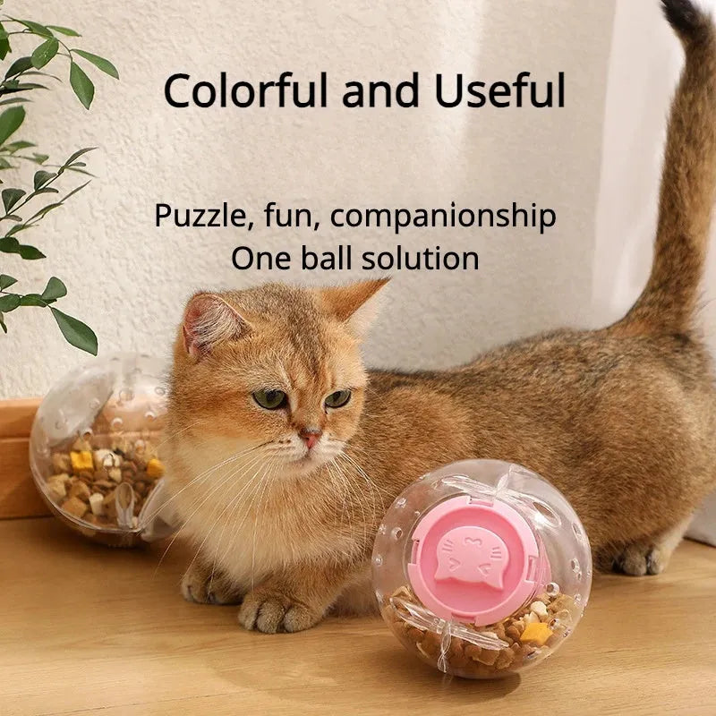11.5cm ABS slow feeding ball for cats in blue, pink, or white with visible food bin