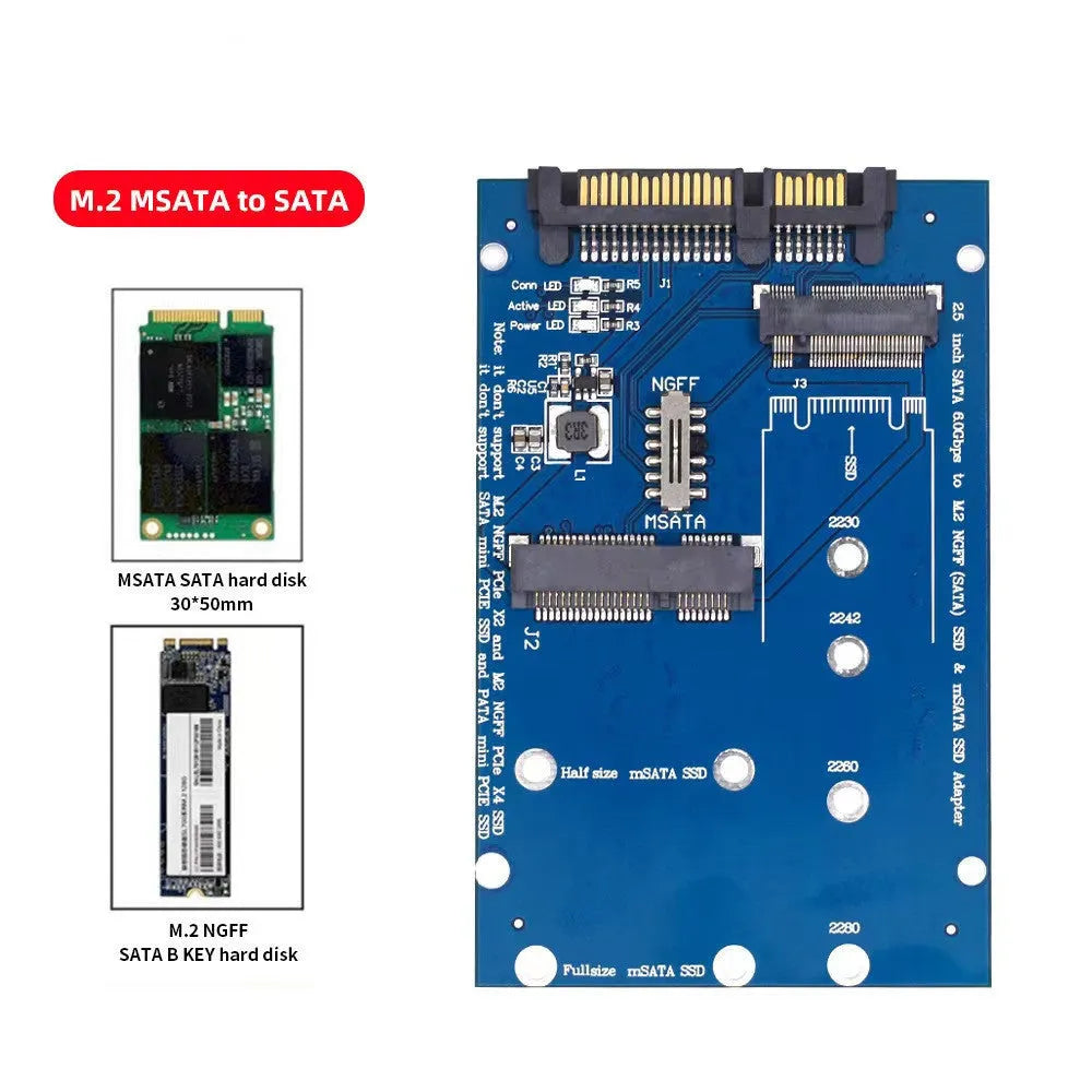 Black SATA to M.2 NGFF mSATA SSD conversion adapter card with 2.5-inch form factor
