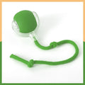 Self-hi funny cat rolling ball toy in silicone, shown in red, green, and grey colour options with optional rope attachment.