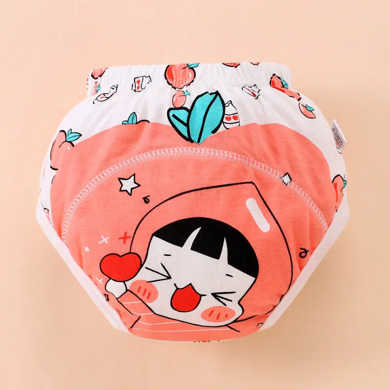 Pure cotton baby training pants with animal print design in pink strawberry rabbit style for potty training