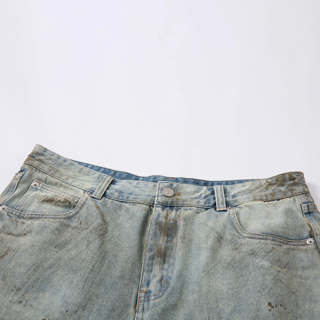 Blue washed cropped straight-leg women's denim jeans with zipper fly opening